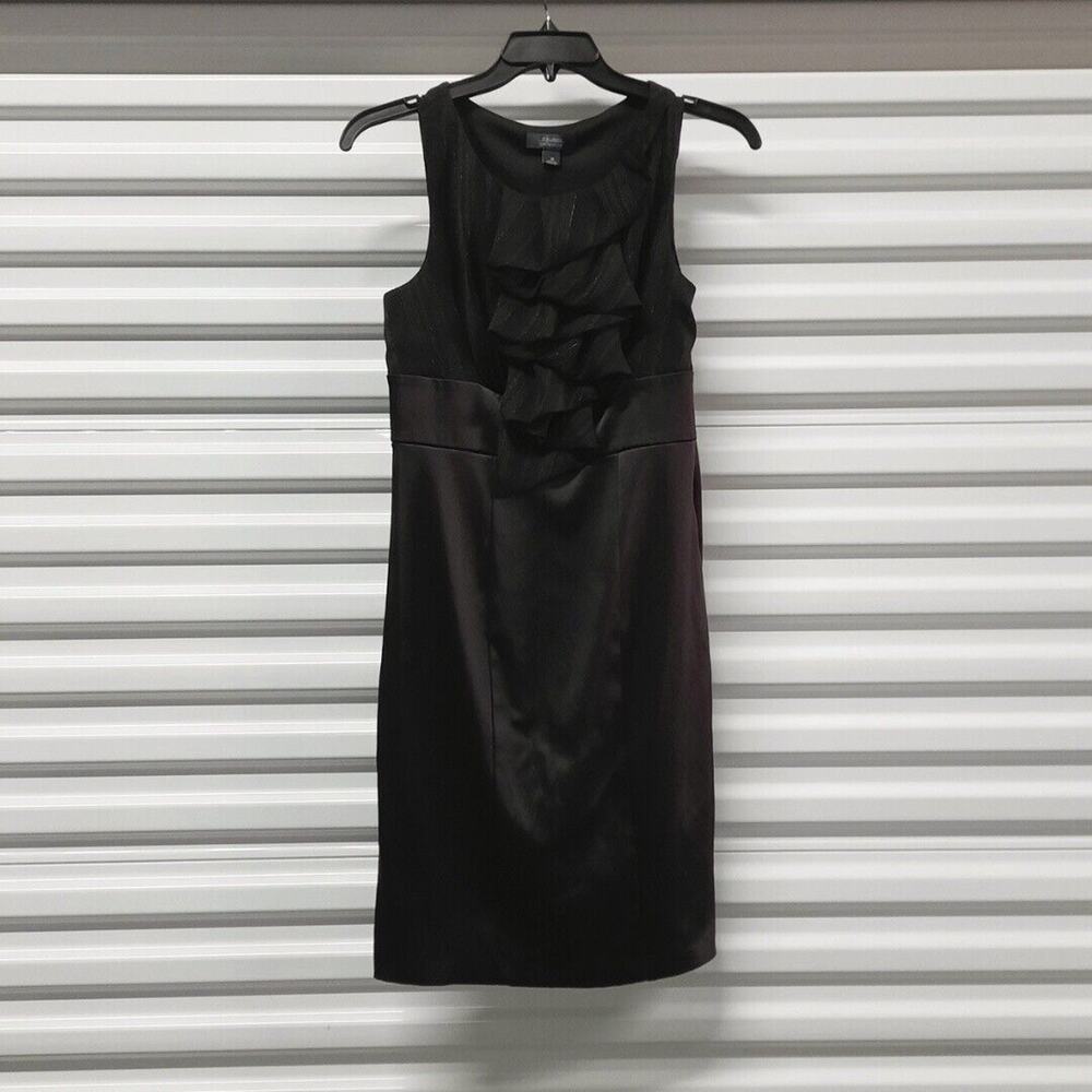 Dressbarn Dress Womens Size 10 Black Satin Retro Vintage Sleeveless Office Party